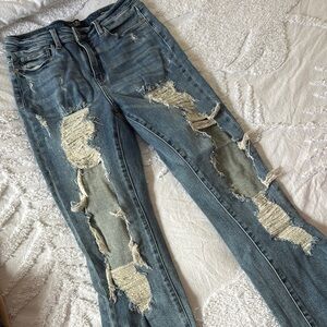 Judy Blue Distressed Straight Leg Jeans - Blue